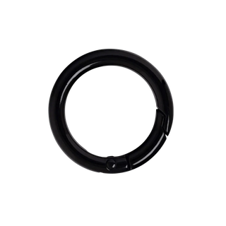 Close-up of the String Ting Bag Clip Ring in black finish, featuring a sturdy circular clasp with a spring-loaded gate, designed for securely attaching charms or accessories to bags or keyrings.