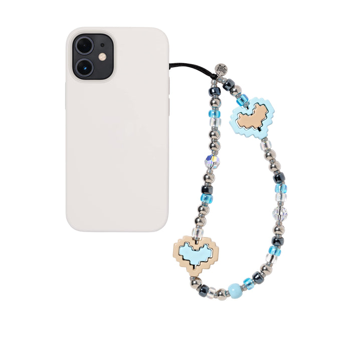 Baby Blue Pixel Love Wristlet Phone Strap