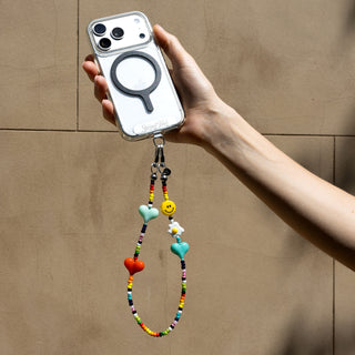 Huevitos Rancheros Wristlet Phone Chain — blue beaded wristlet phone strap handmade by String Ting with signature beaded hearts