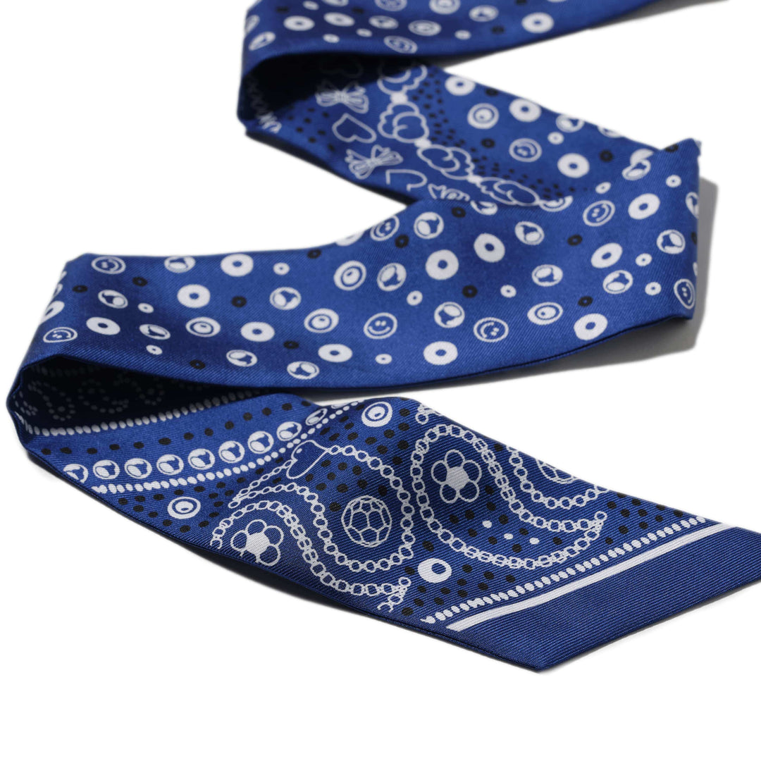 String Ting London Bead Parade 100% Silk Twilly Scarf In Indigo