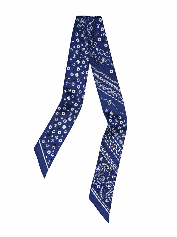 String Ting London Bead Parade 100% Silk Twilly Scarf In Indigo