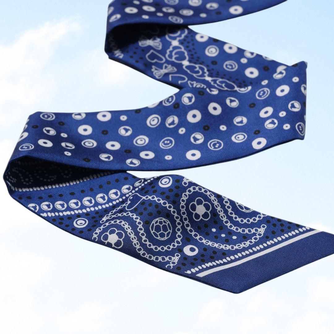 String Ting London Bead Parade 100% Silk Twilly Scarf In Indigo