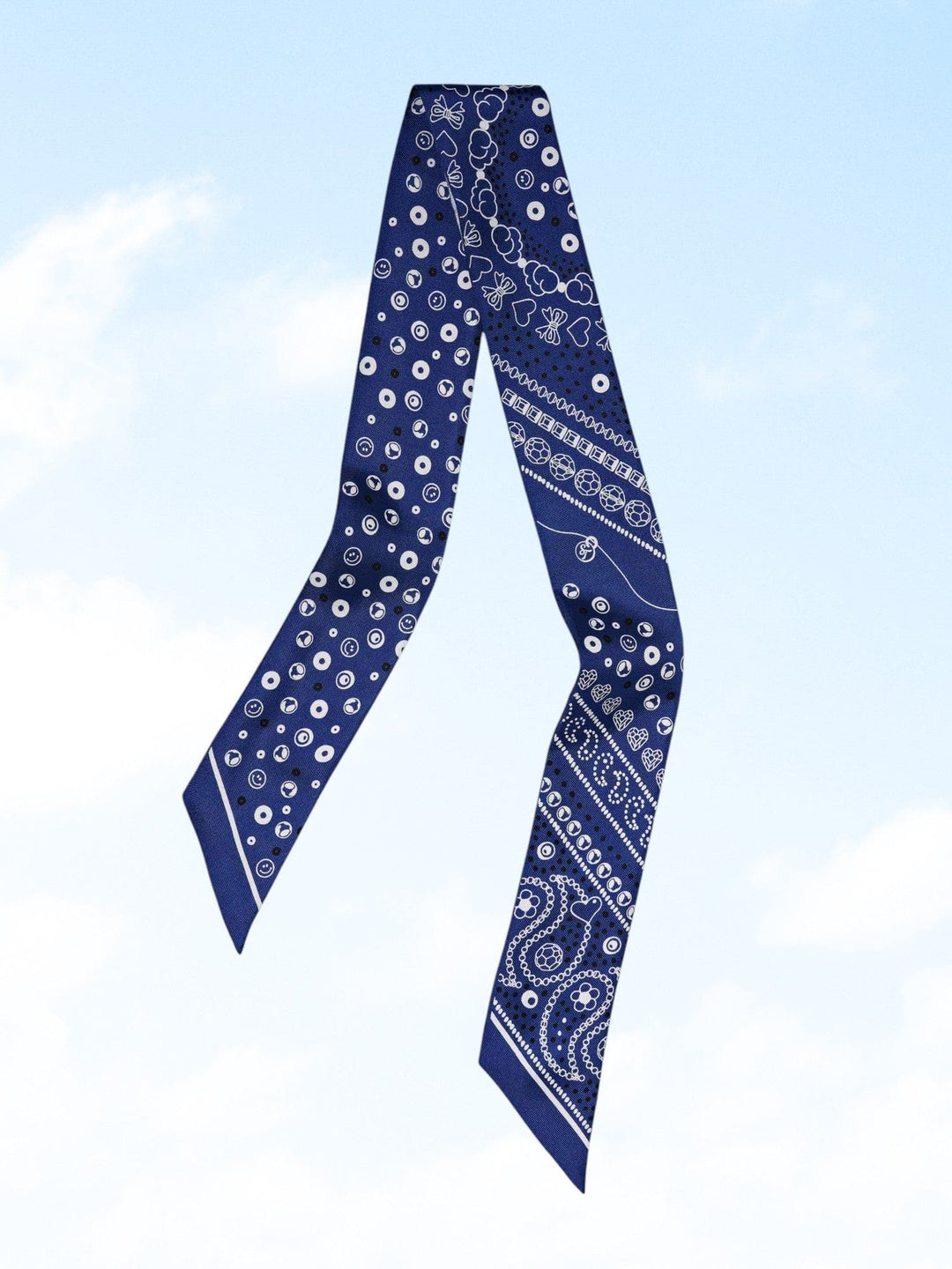 String Ting London Bead Parade 100% Silk Twilly Scarf In Indigo