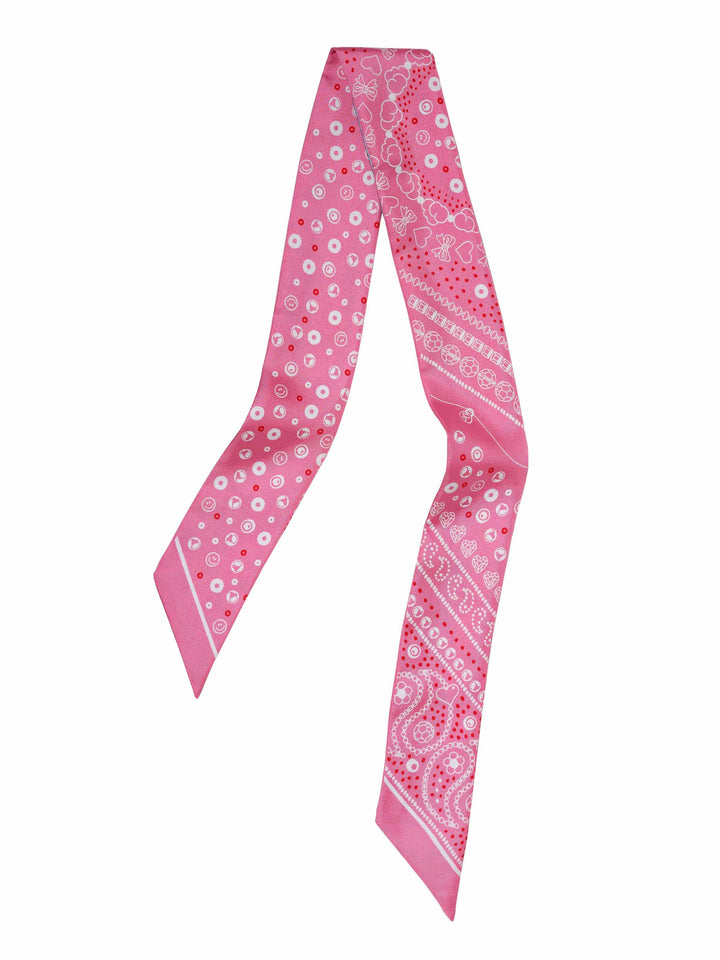 String Ting London Bead Parade 100% Silk Twilly Scarf In Pink