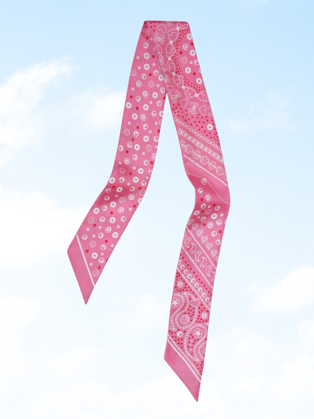 String Ting London Bead Parade 100% Silk Twilly Scarf In Pink