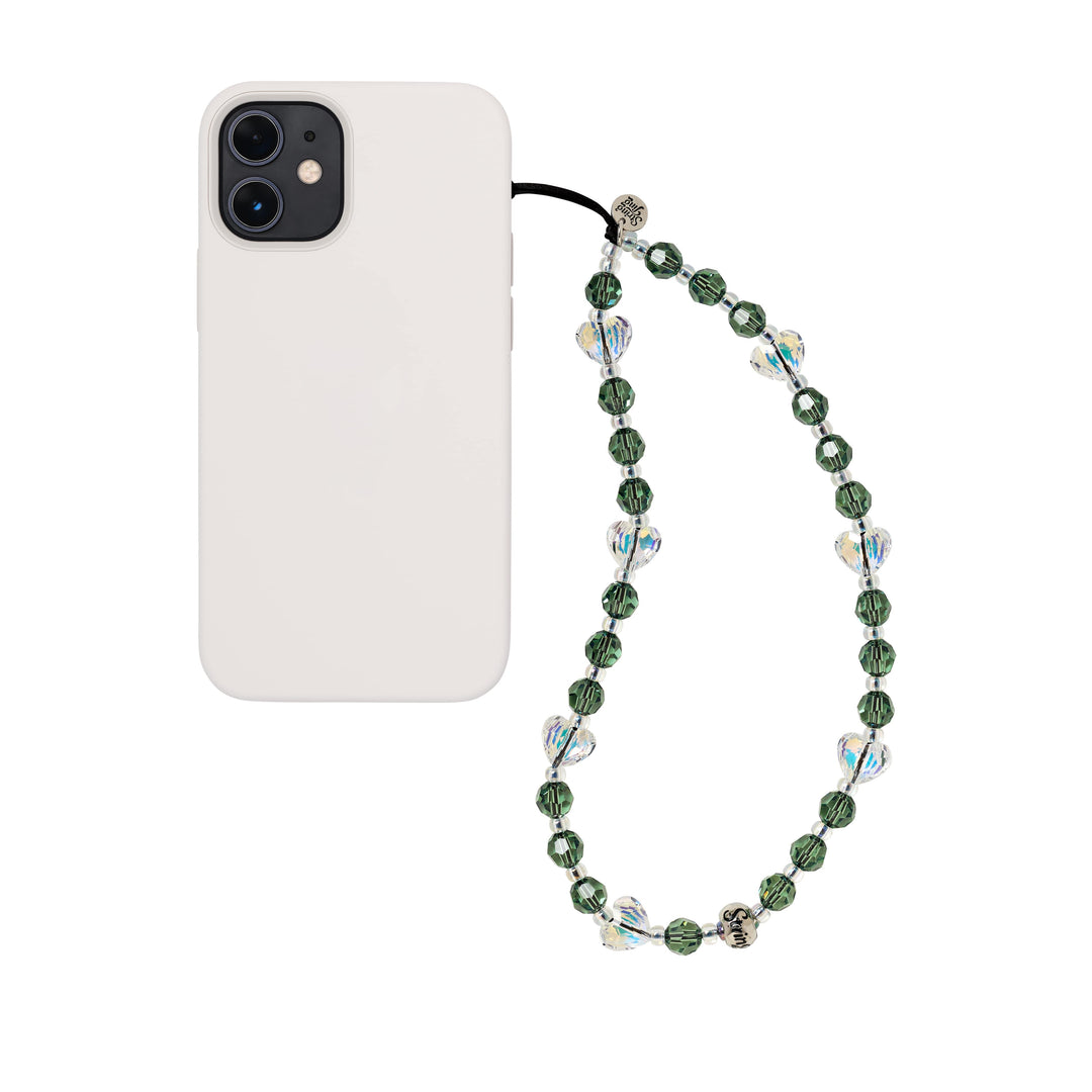 Love Drip Green Denim Crystal Wristlet Phone Strap - String Ting London