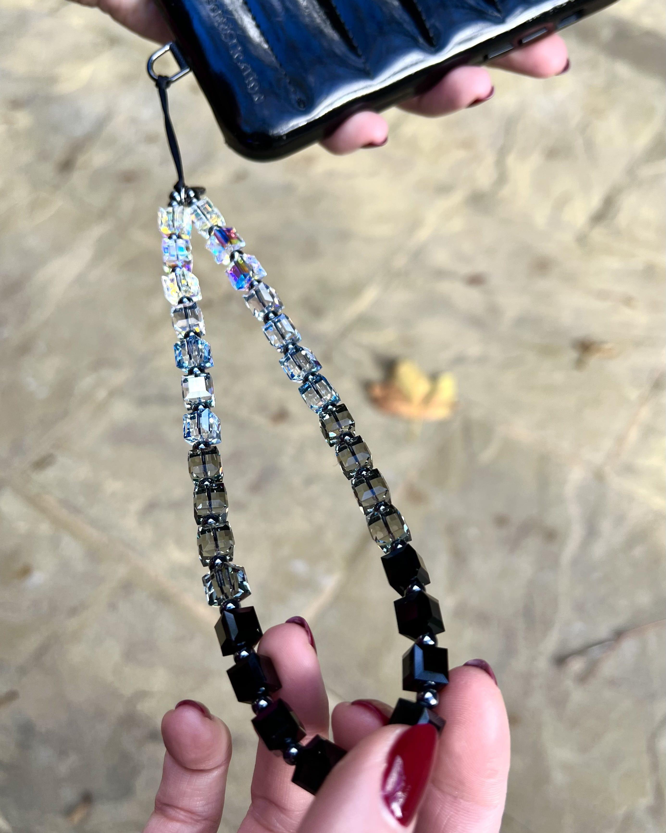 Midnight Oil Drip Crystal Wristlet Phone Strap – String Ting London