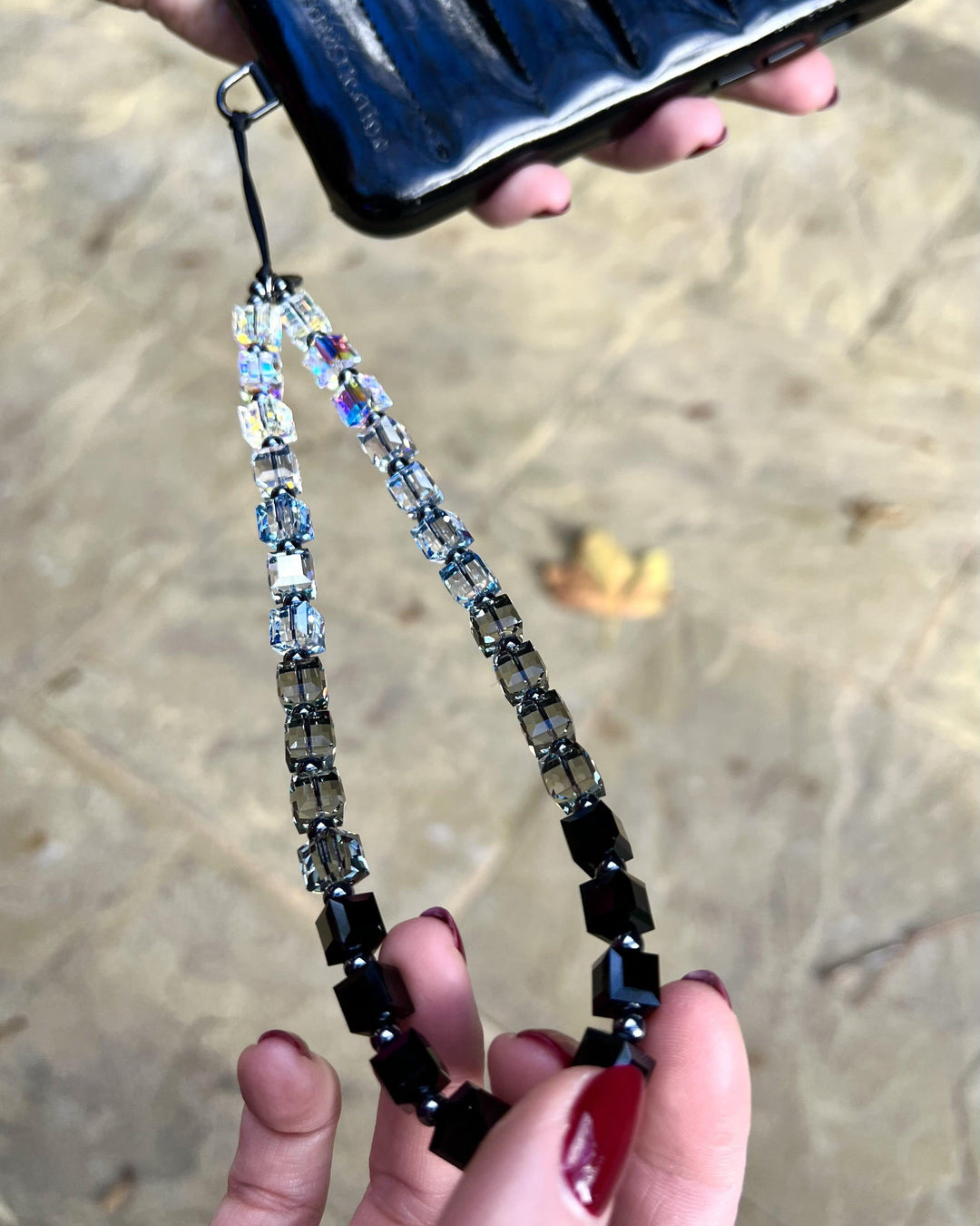Midnight Oil Drip Crystal Wristlet Phone Strap - String Ting London