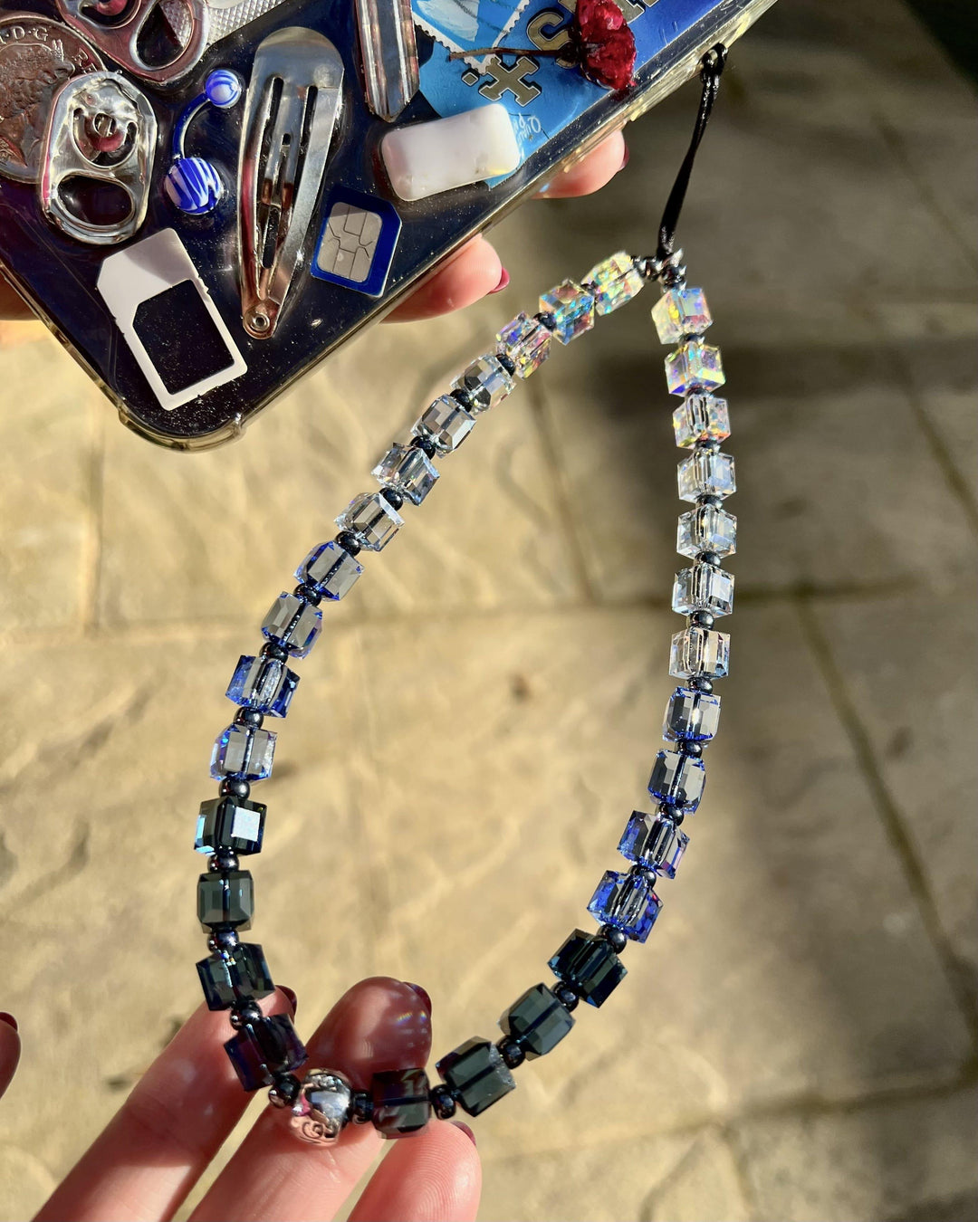 Moon Water Drip Crystal Wristlet Phone Strap - String Ting London