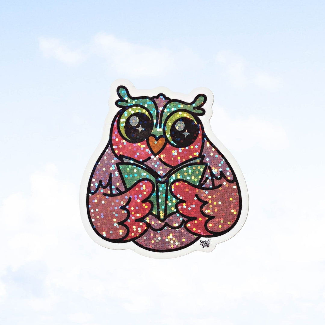 String Ting London Wise Owl Glitter Sticker - Pink