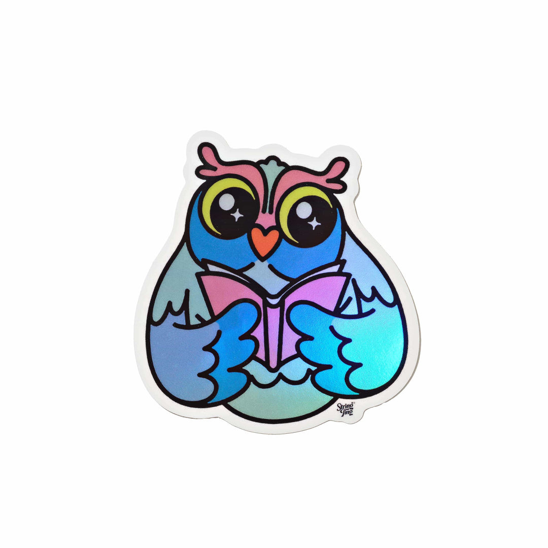 String Ting London Wise Owl Holographic Sticker - Blue