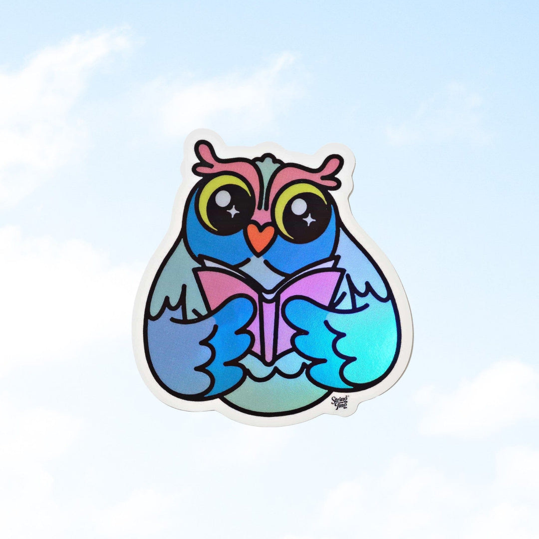 String Ting London Wise Owl Holographic Sticker - Blue