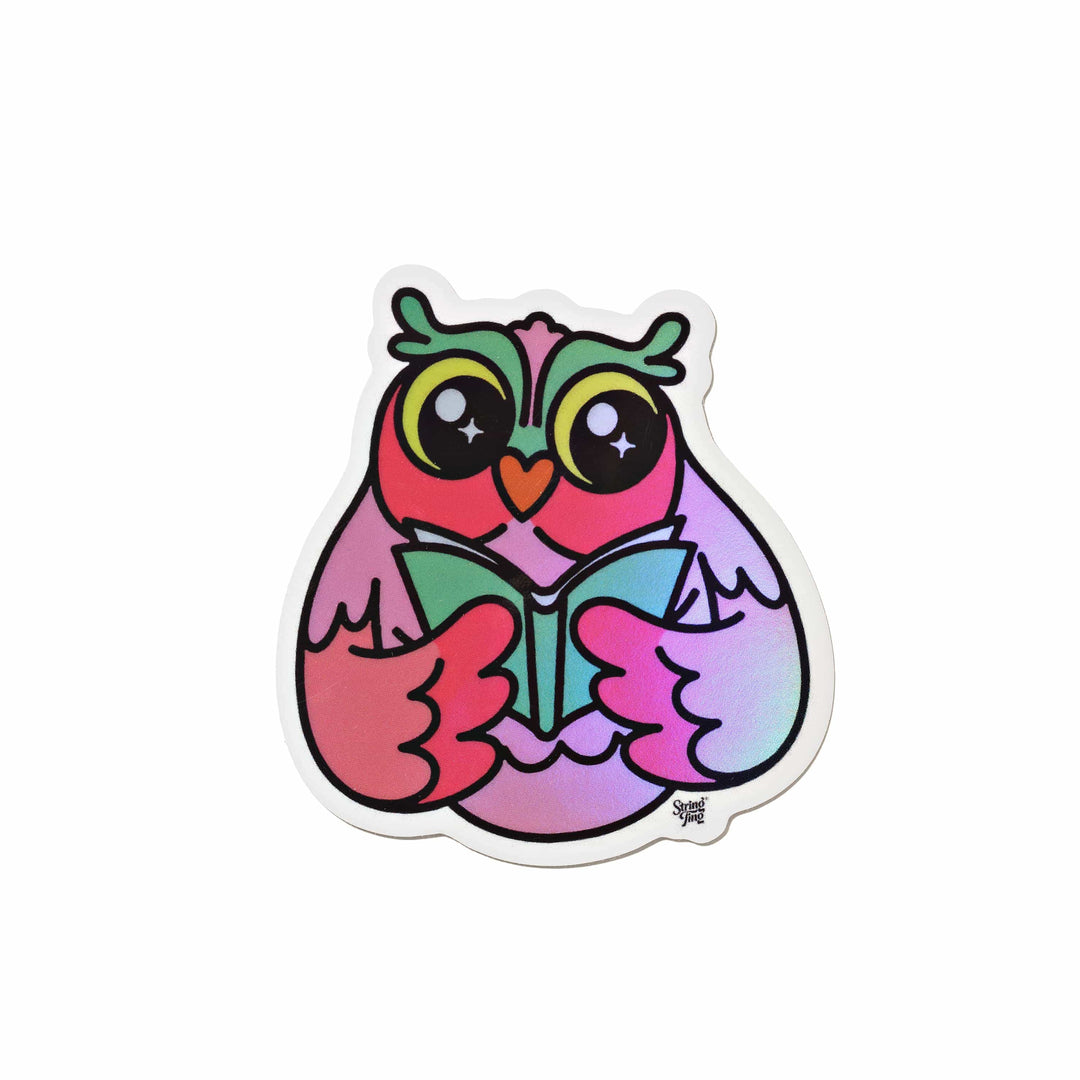 String Ting London Wise Owl Holographic Sticker - Pink