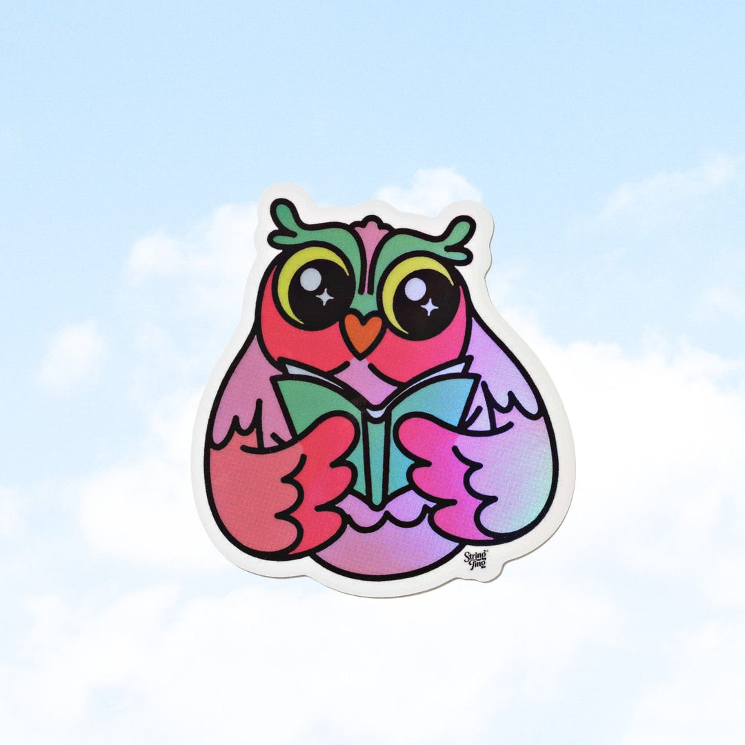 String Ting London Wise Owl Holographic Sticker - Pink