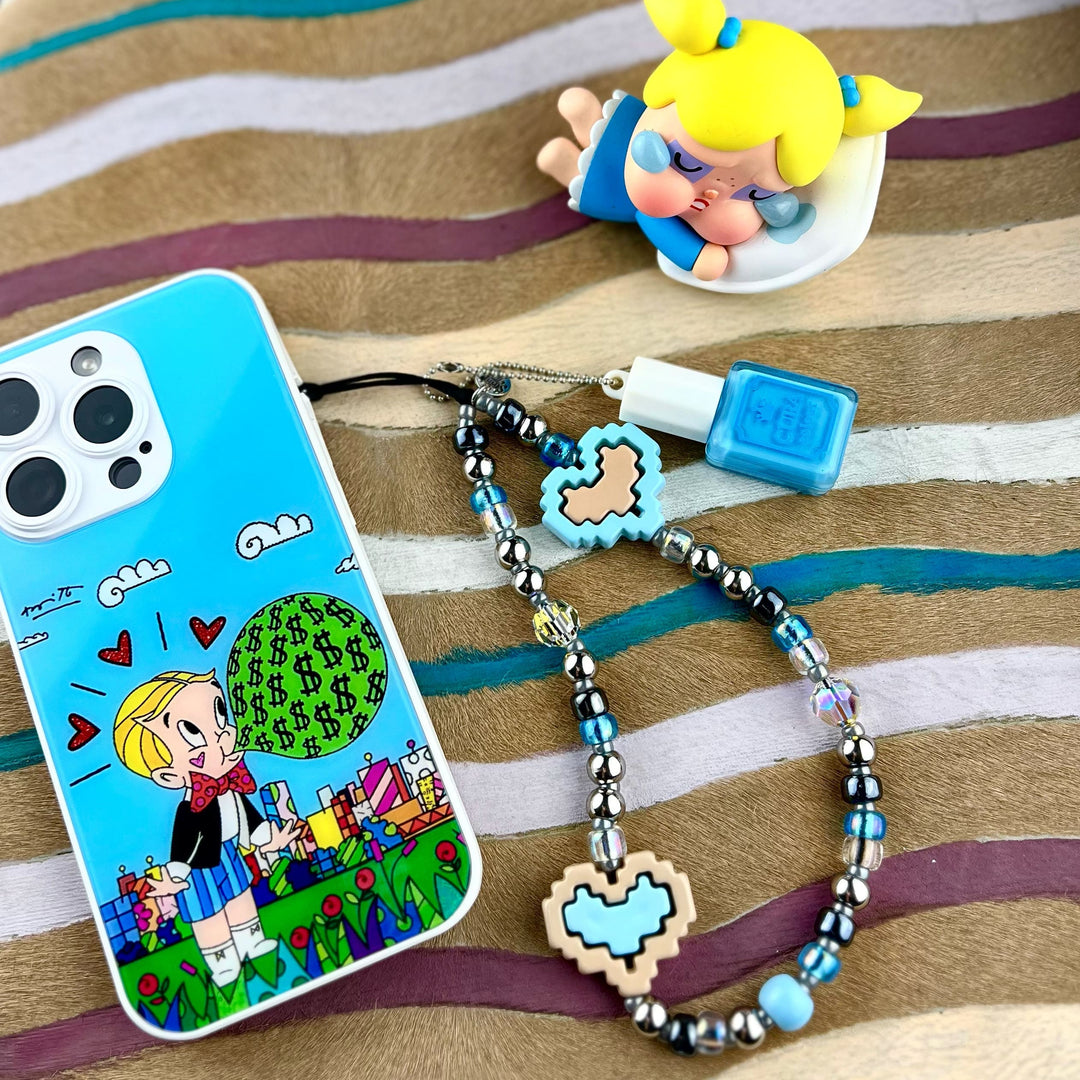 String Ting London Wristlet Phone Strap Baby Blue Pixel Love Wristlet Phone Strap